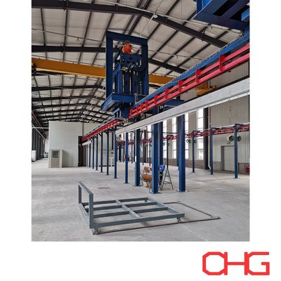 Powder Coating Line Designed for Aluminum Extrusions with Customized Finishing System and Overhead Conveyor for Production Flow