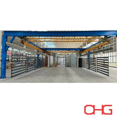 মেটাল শেল্ফ পাওয়ার ফ্রি কনভেয়র সিস্টেম এবং পিএলসি কন্ট্রোল ইউনিট সহ পাউডার লেপ লাইন